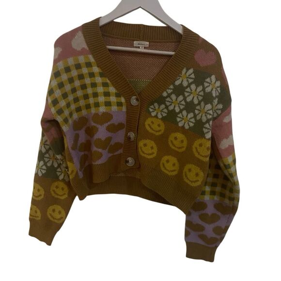 Debut XS button down cardigan sweater patchwork design - Picture 1 of 6
